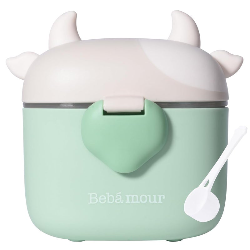 Bebamour Baby Formula Dispenser On The Go, Formula Container to Go, Formula Holder for Travel, Candy Fruit Snack Storage Container with Scoop and Leveller (Light Green Cow) - Image 1
